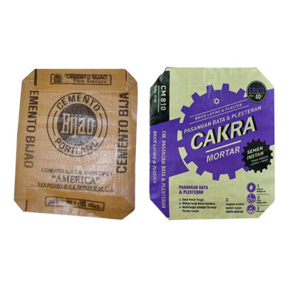 Kekuatan tarik tinggi PP Woven Block Bottom Bag Dengan Katup Untuk 50kg Cement Packaging