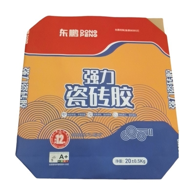 Logo yang disesuaikan 3 Ply 80GSM Kantong Semen Kertas 1 Ply Film Multi Wall Paper Proof Kelembaban untuk 20KG Tile Adhesive Kelembaban tahan