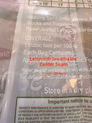 Labyrinth bernapas Heavy Duty PE Valve Bags dengan Center Seam untuk 50LB 22,7kg Paver Sand